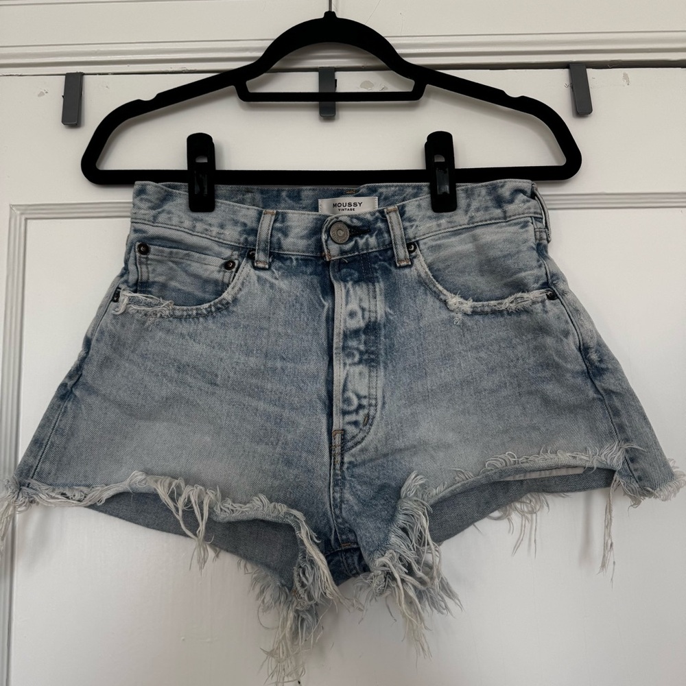 Moussy Blue Jean Shorts with Frayed Hem